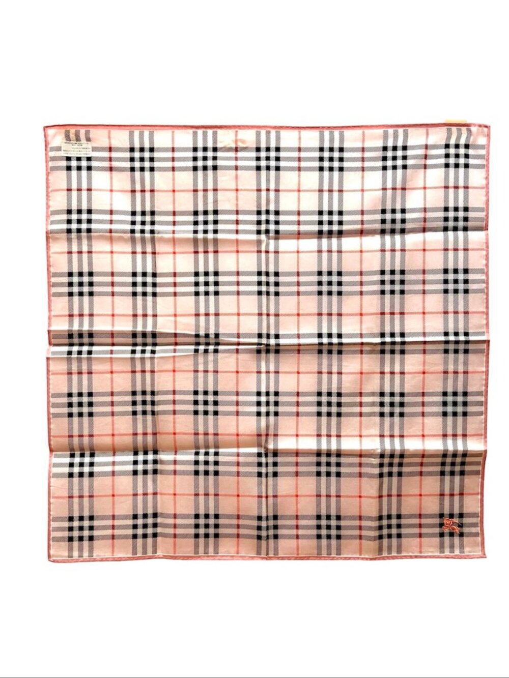 New- Burberrys mini scarves /neck-kerchief19.5"x19.5 Pink  gray black check (99) - Picture 8 of 10